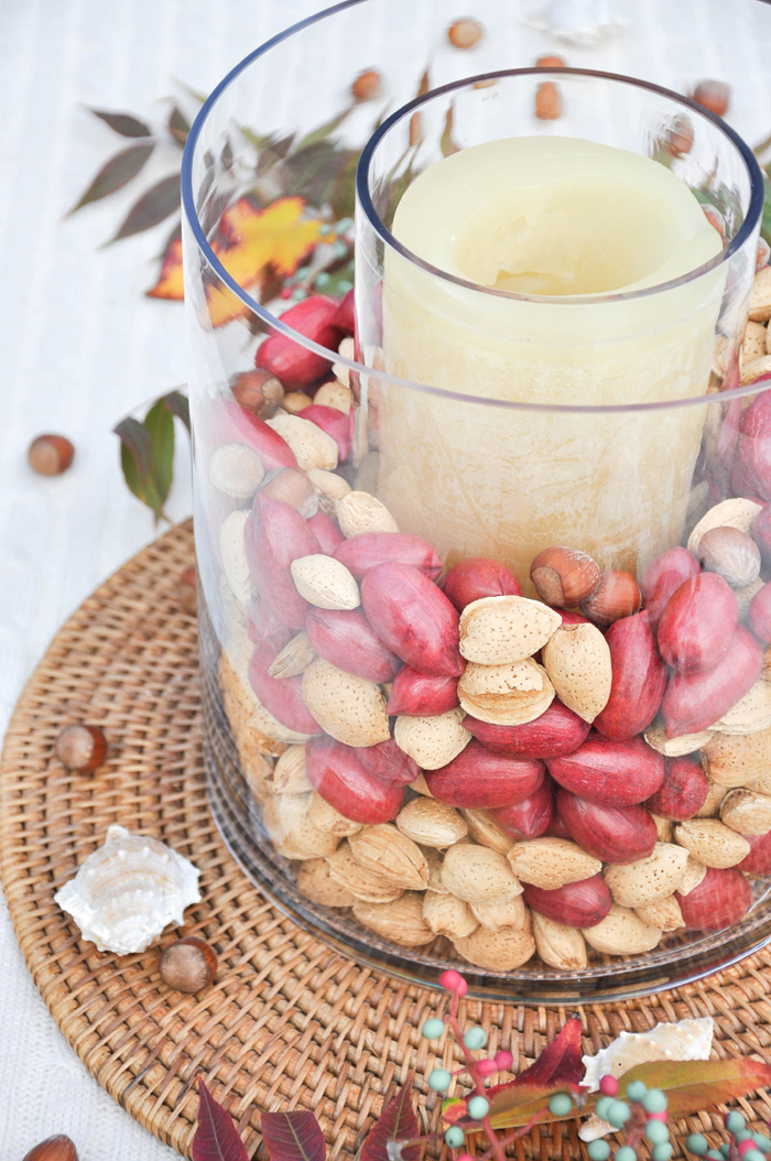 Using whole nuts in your Thanksgiving decor lends an organic feel to your Thanksgiving Table