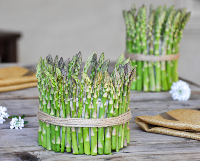 Asparagus Candles :: Add fresh asparagus around a cylinder shaped candle and instant springtime happiness