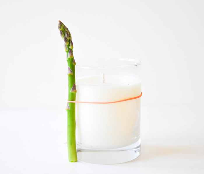 Asparagus Candles :: Add fresh asparagus around a cylinder shaped candle and instant springtime happiness