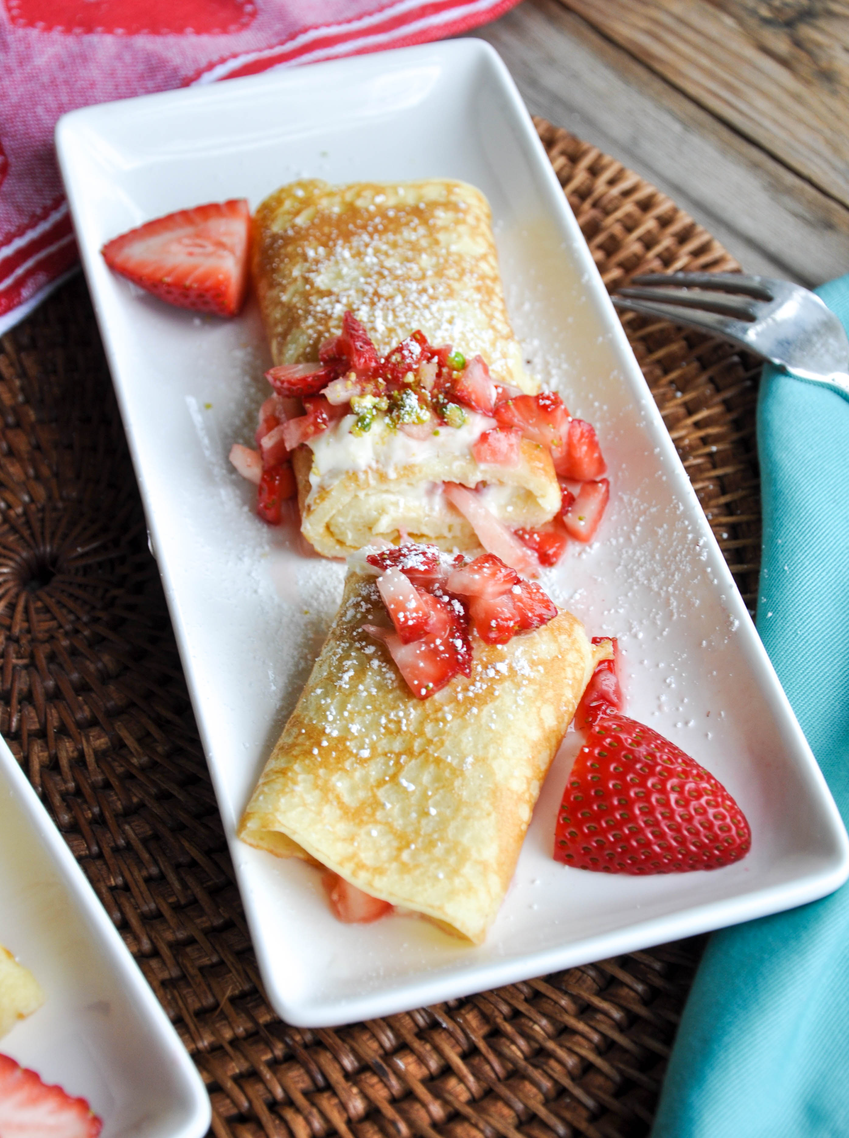 Lemon Creme Crepes with Strawberries and Pistachios