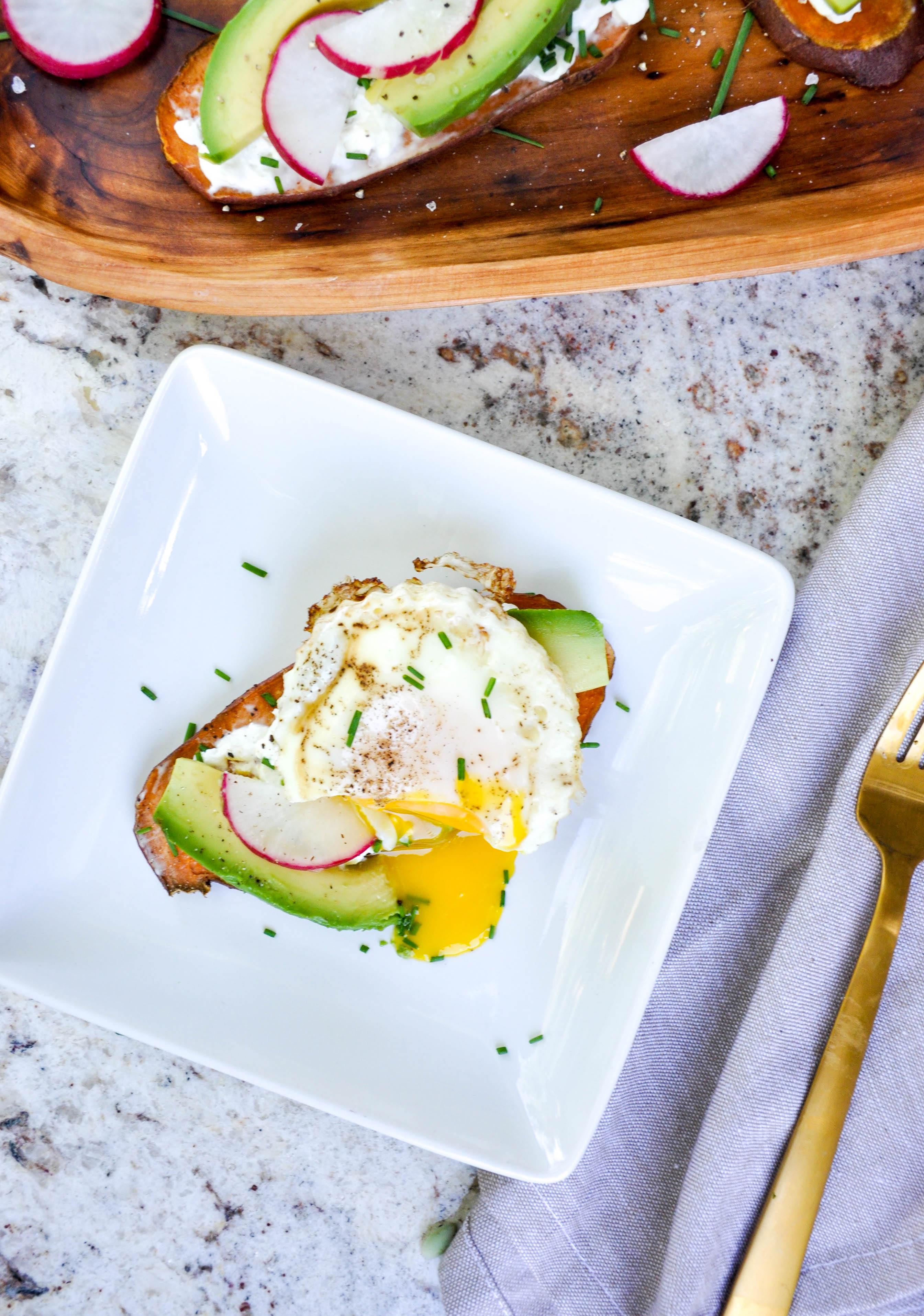 Sweetpotato Toast Topped with Avocado & Egg