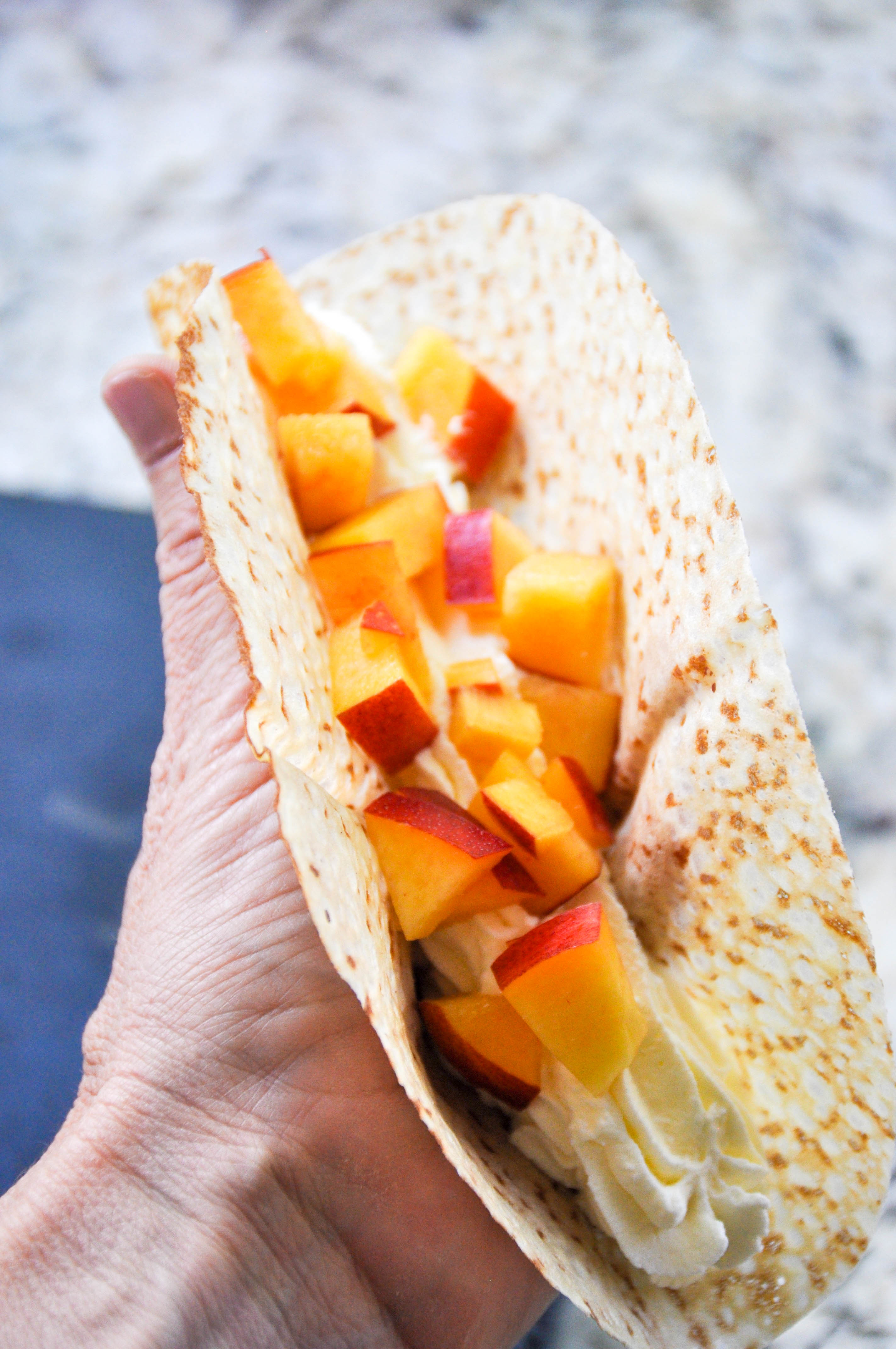 Dessert tacos with nectarine and blueberry