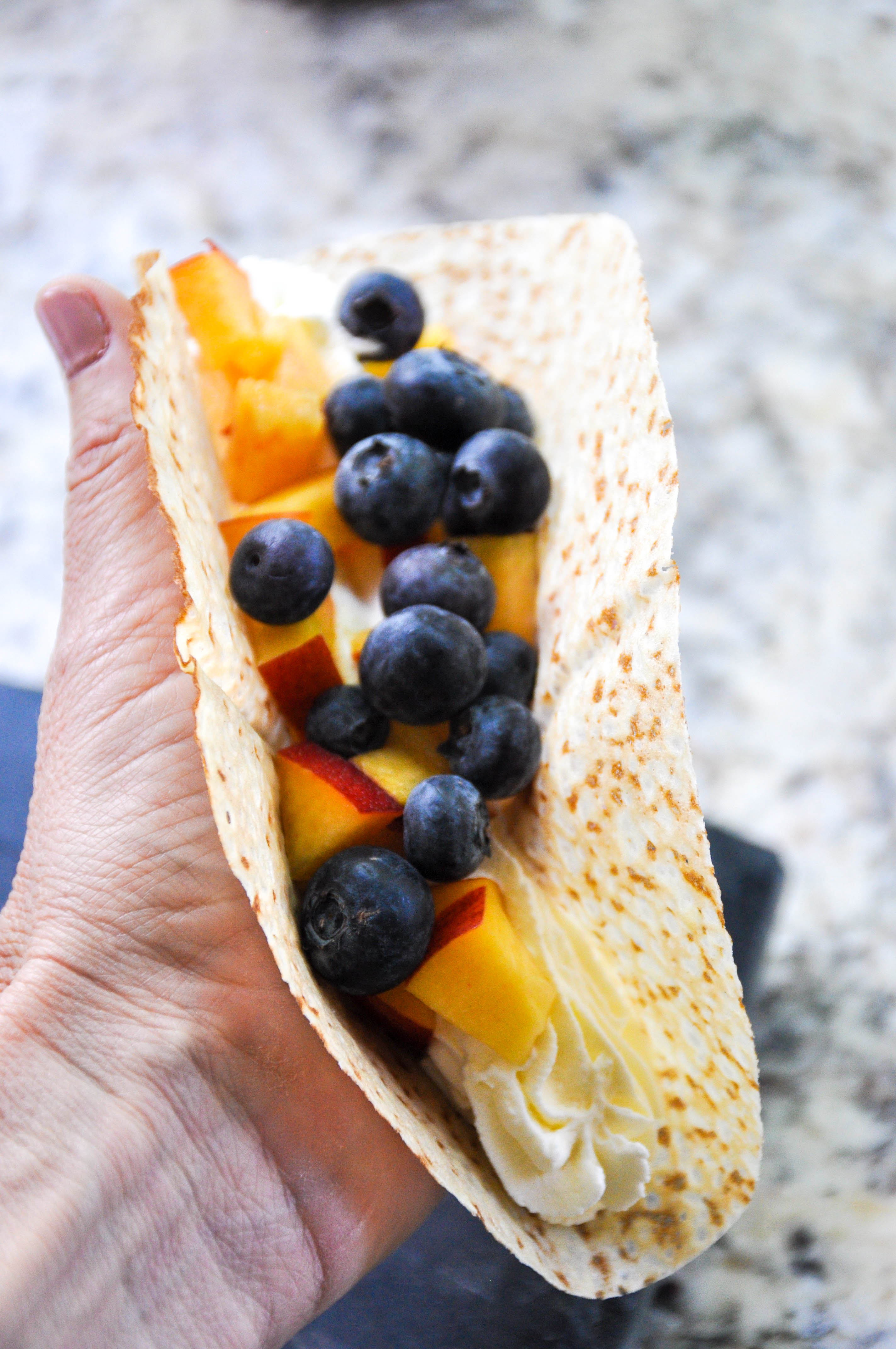 Dessert tacos with nectarine and blueberry