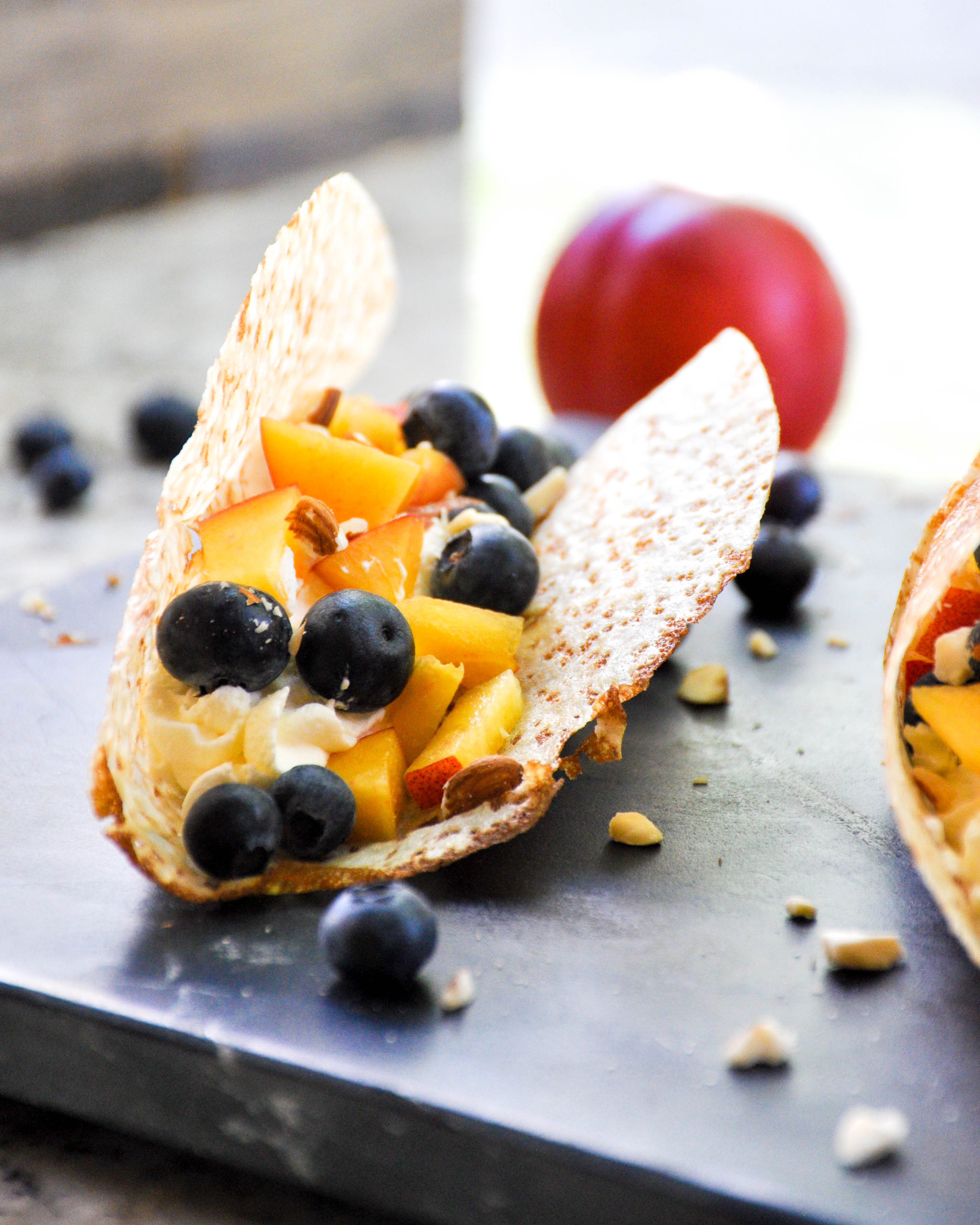 Dessert tacos with nectarine and blueberry