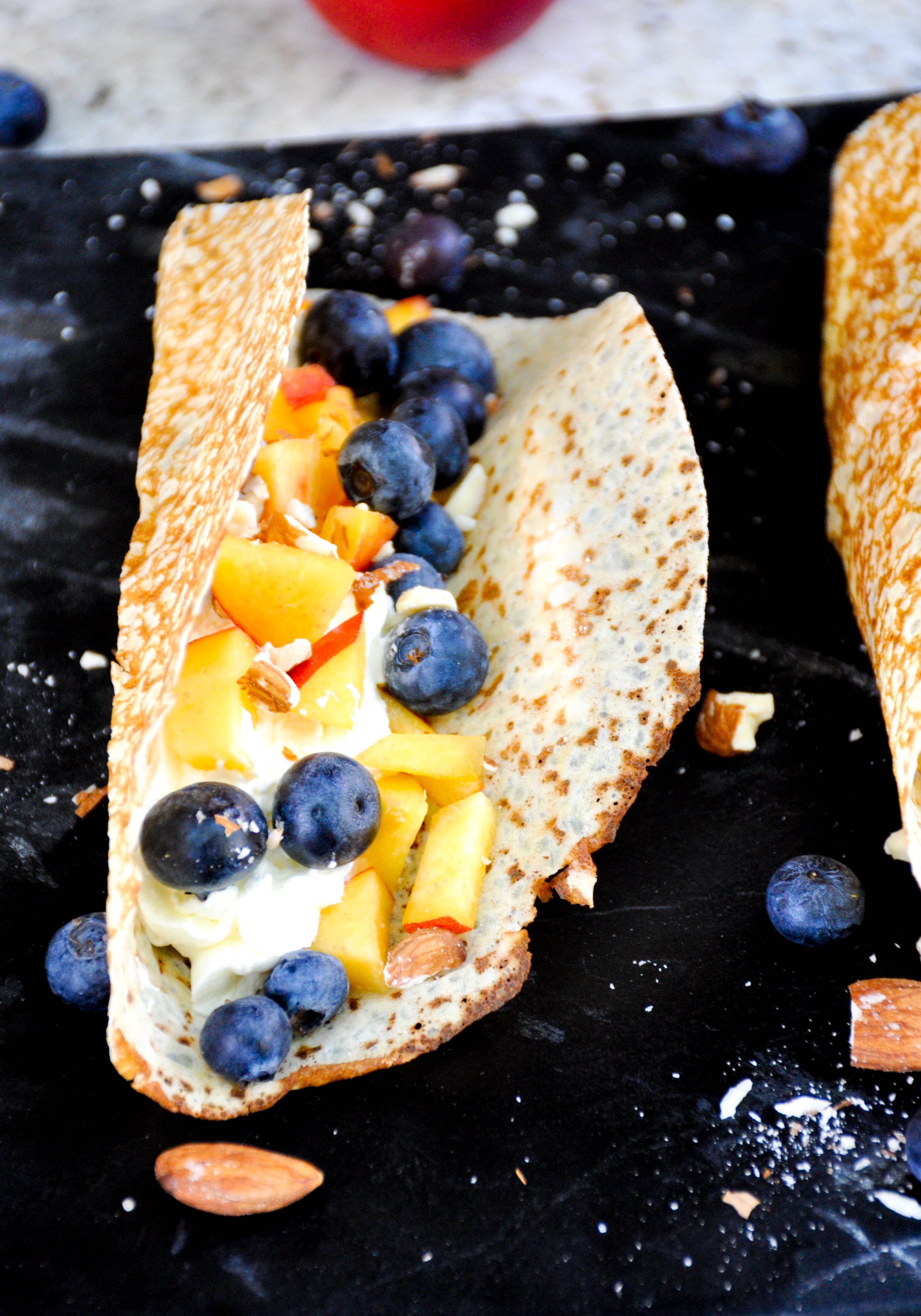 Dessert tacos with nectarine and blueberry