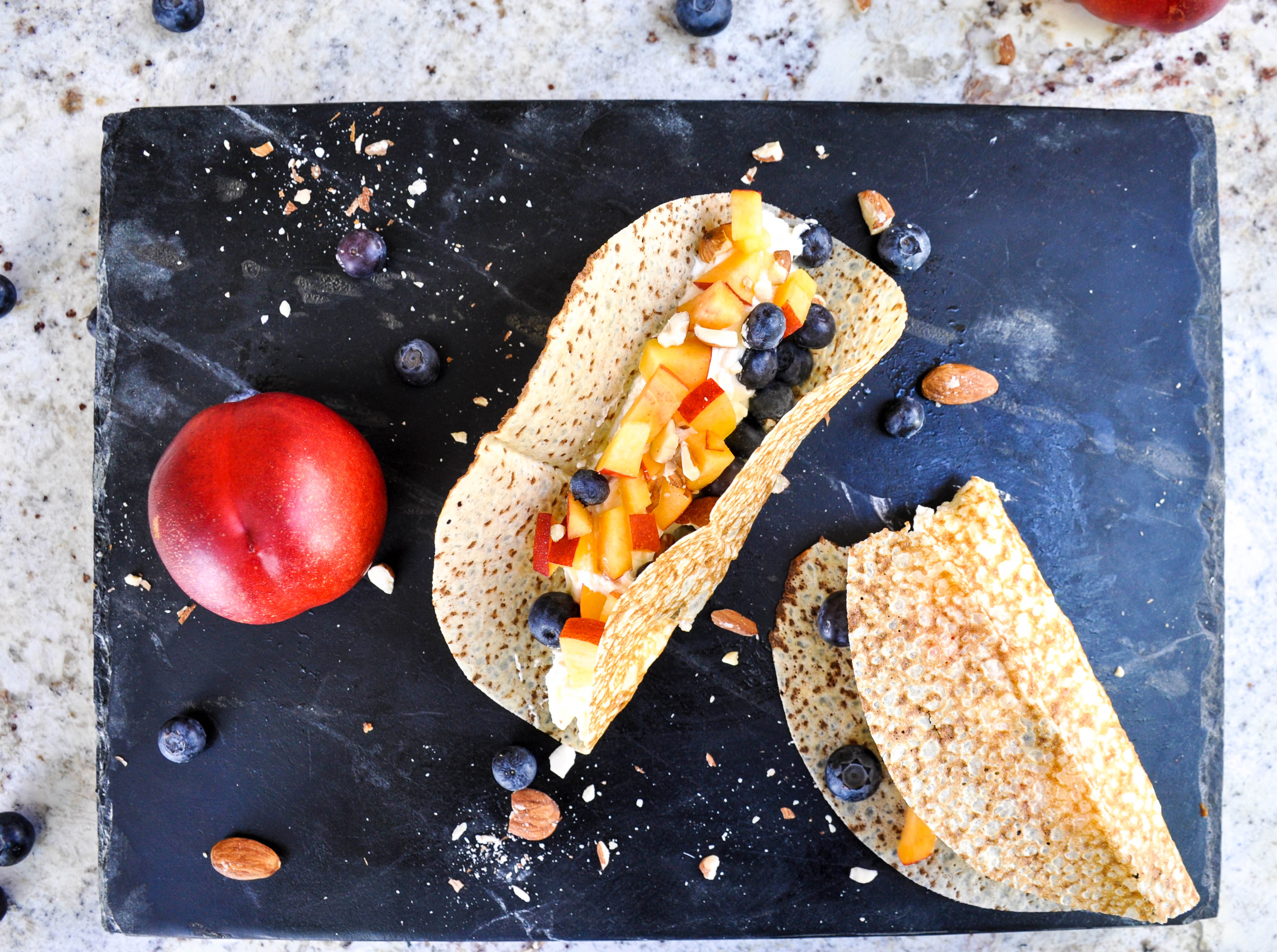 Dessert tacos with nectarine and blueberry