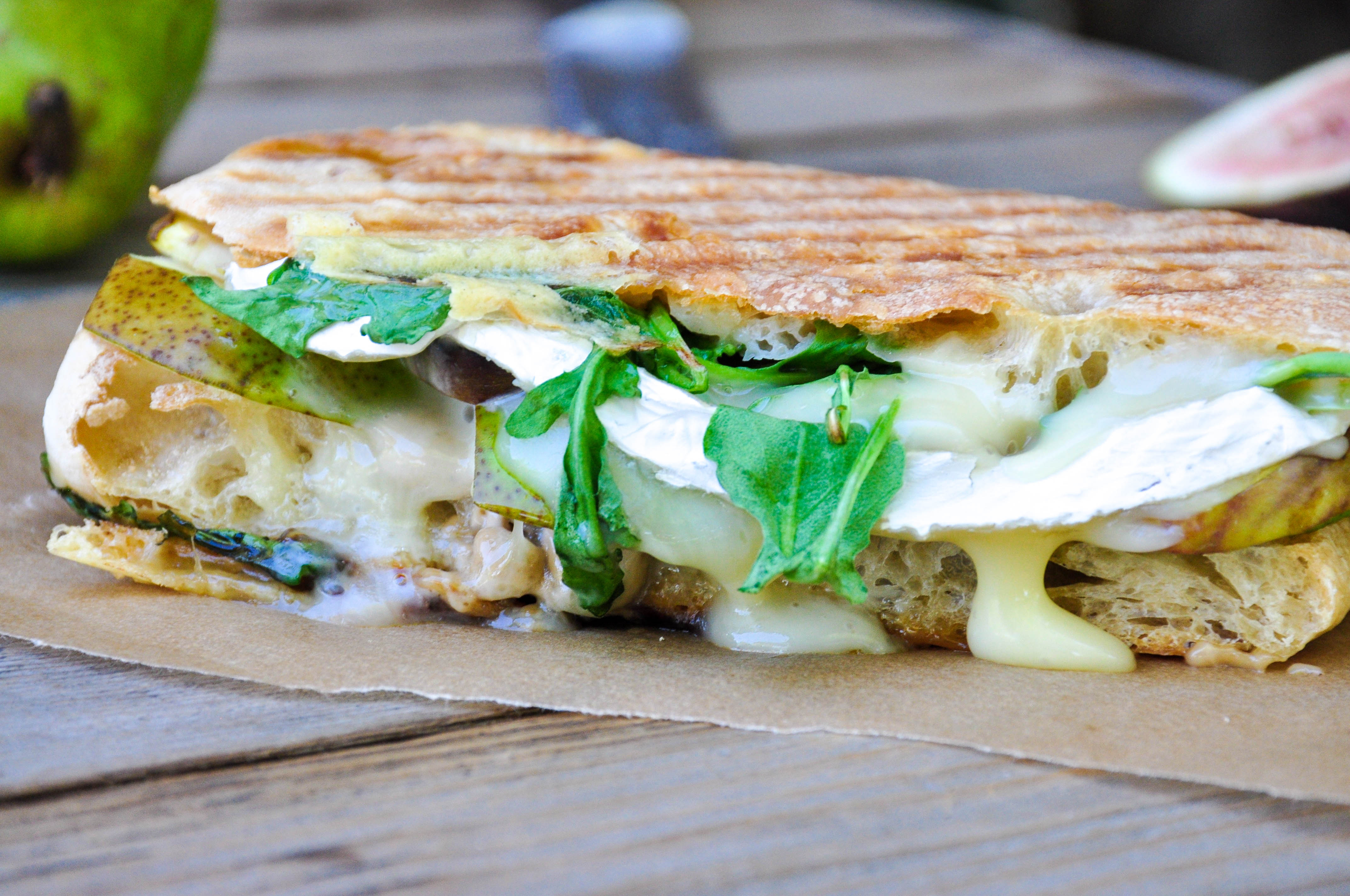 Pear and Fig Panini with Brie and Arugula