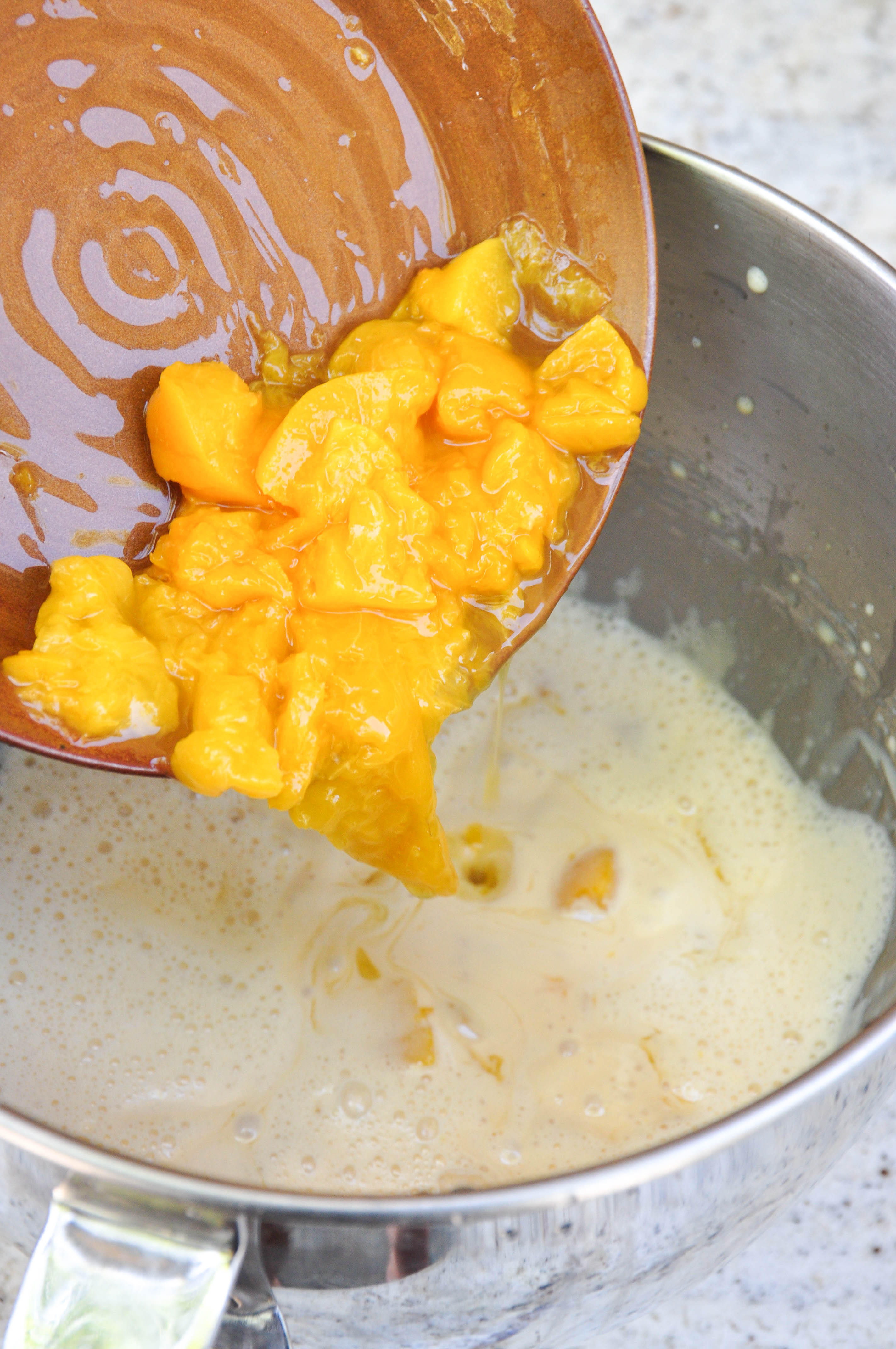 Canned Peach Ice Cream atop Fresh Grilled Peaches