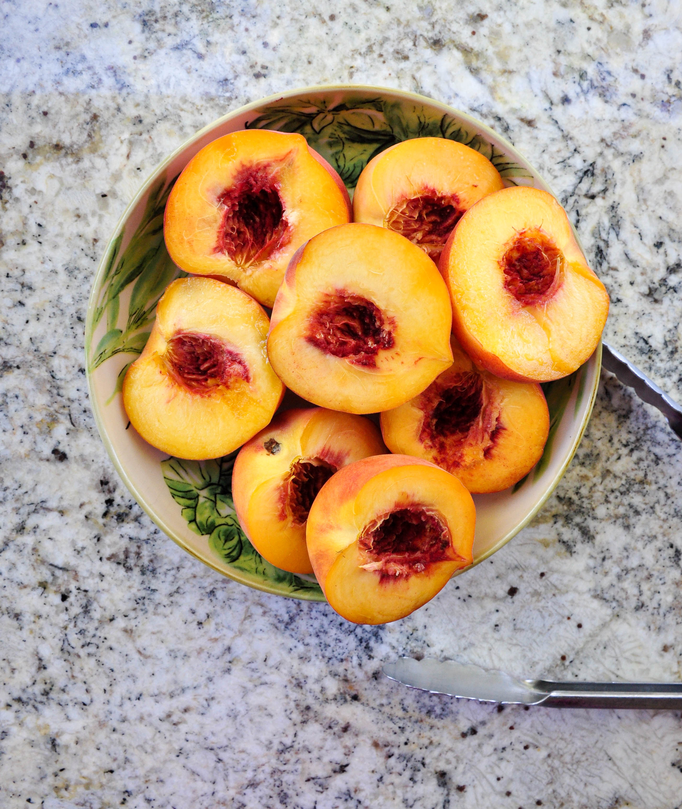 Canned Peach Ice Cream atop Fresh Grilled Peaches