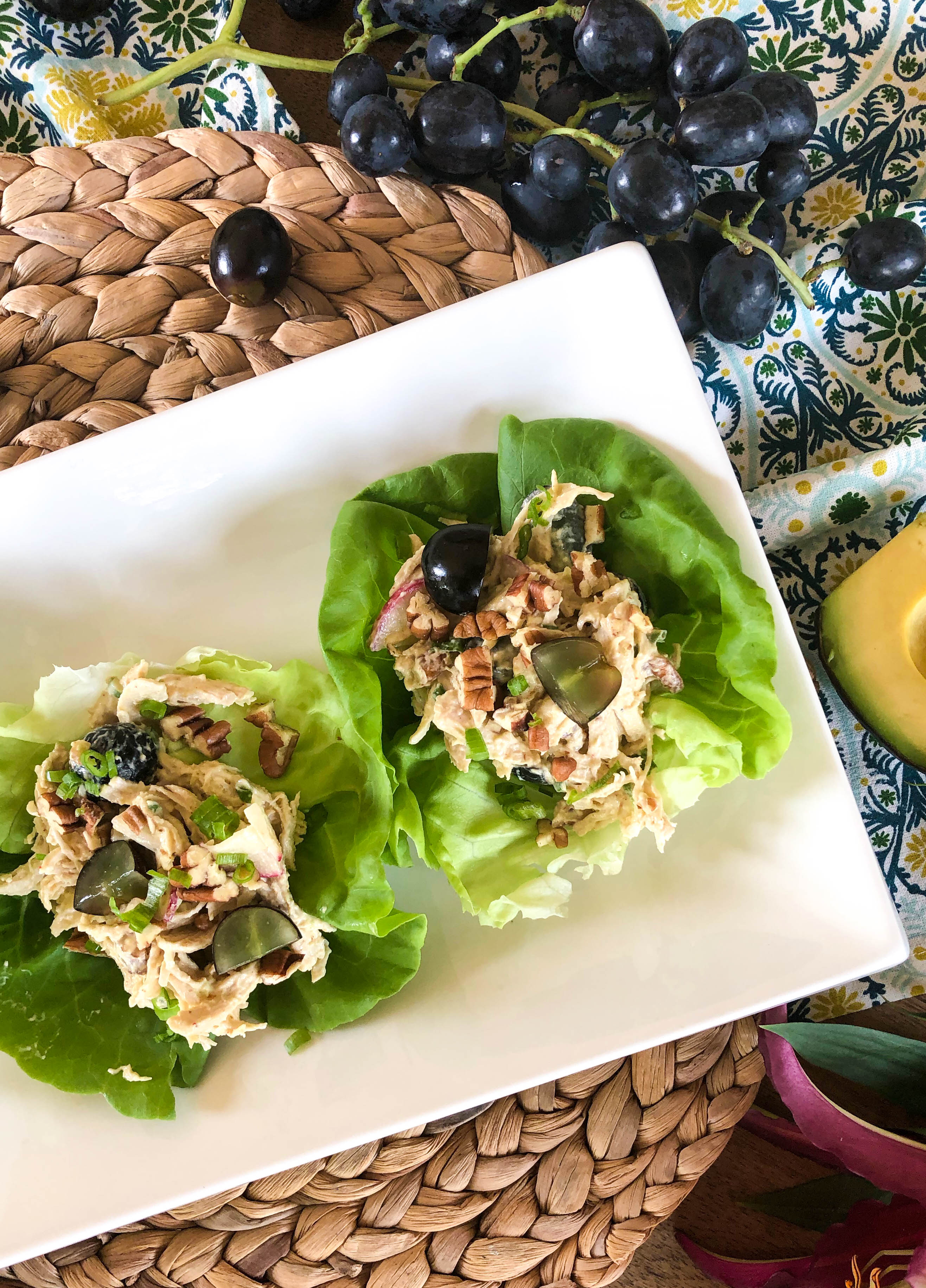 Chicken Salad with Grapes, Radish & Pecans in Avocado Dressing